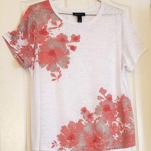 INC International Concepts T-Shirt White Orange Floral Sheer Burnout 2X